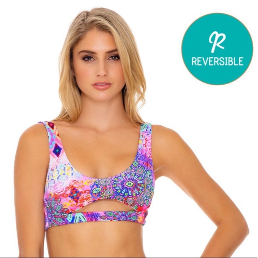 Luli Fama Open Front Bralette Top Pink Lagoon